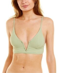 NWT l*Space Siren V Neck Ribbed Light Olive Green Bikini Top